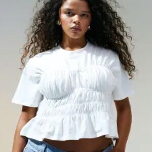 ASOS DESIGN Curve shirred corset waist t-shirt in white